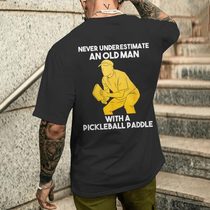 Pickleball Never Underestimate Old Man Grandpa Grandfather Men's T-shirt Back Print Gifts for Him
