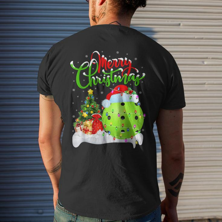 Pickleball Xmas Reindeer Santa Hat Pickleball Christmas 2022 Mens Back Print T-shirt Gifts for Him