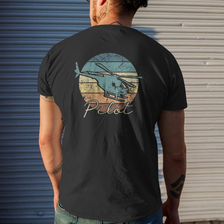 Pilot Helicopter Vintage Dad Father Mens Back Print T-shirt Gifts for Him