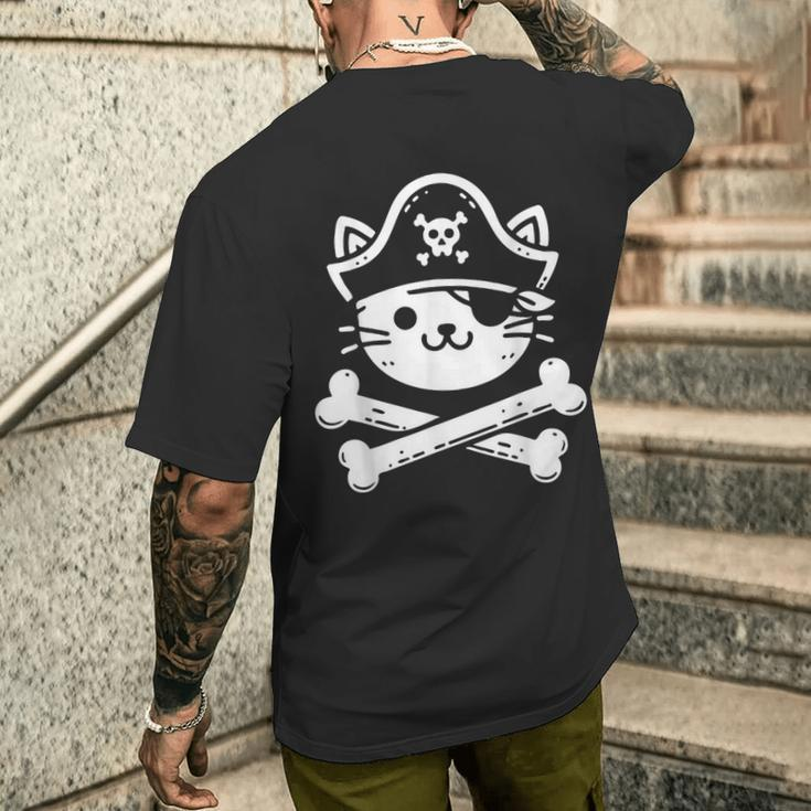 Pirate Cat Crossbones Cat Lover Cats Kitten Owner Men's T-shirt Back Print Gifts for Him