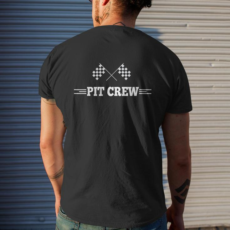 Pit Crew Race Car Checkered Flag Team Auto Racing Slot Cars Mens Back Print T-shirt Gifts for Him