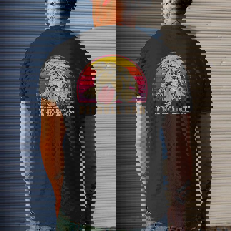 Pitbull Dad Vintage Smiling Pitbull Fathers & Dog Lovers Mens Back Print T-shirt Gifts for Him