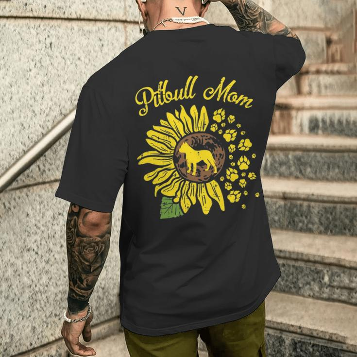 Pitbull Mom Sunflower Paw Pittie Dog Owner Mama Women Gif Men's T-shirt Back Print Gifts for Him