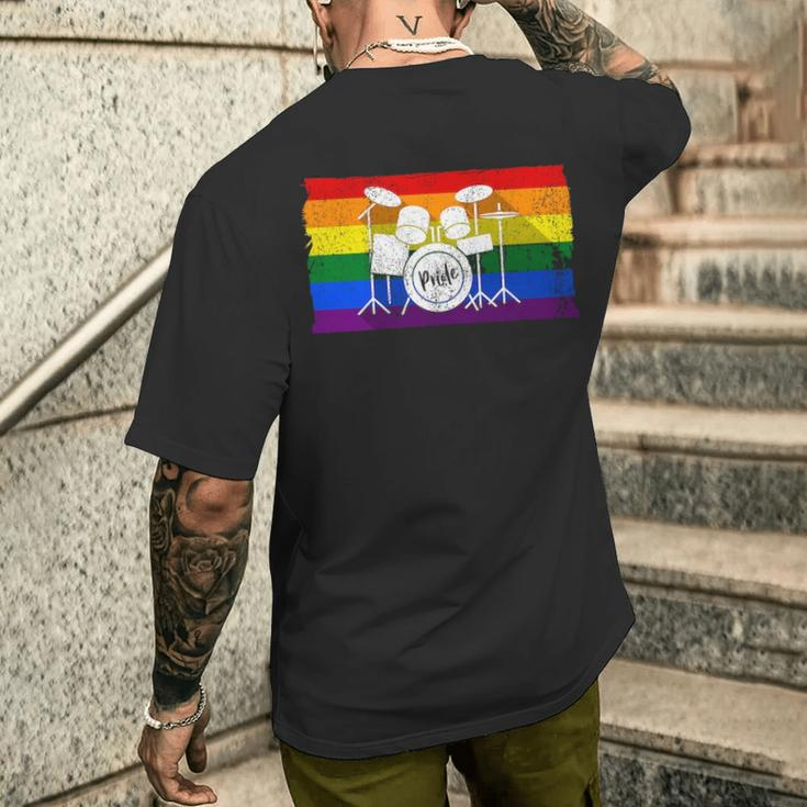 Pride Rainbow Flag Drum Kit Drummer Shadow Men's T-shirt Back Print Gifts for Him