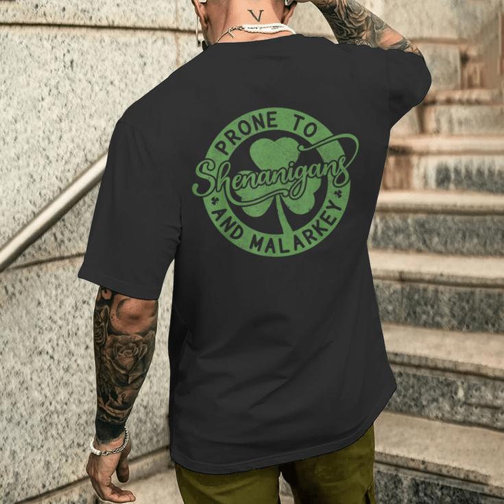 Prone To Shenanigans And Malarkey St Patricks Day 2024 Men's T-shirt Back Print Gifts for Him