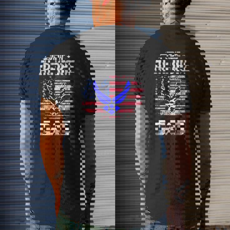 Proud Air Force Dad With American Flag Veteran Mens Back Print T-shirt Gifts for Him