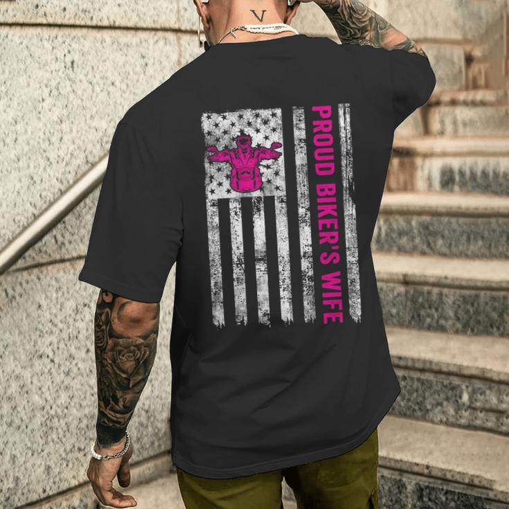Proud Biker's Wife American Flag Patriotic Men's T-shirt Back Print Gifts for Him