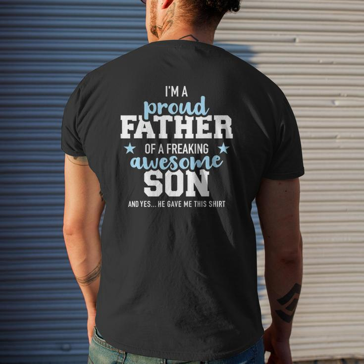 Proud Father Of A Freaking Awesome Son Mens Back Print T-shirt Gifts for Him