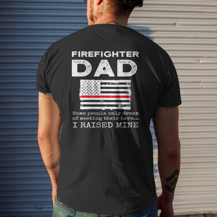 Proud Firefighter Dad Fireman Father American Flag Mens Back Print T-shirt Gifts for Him