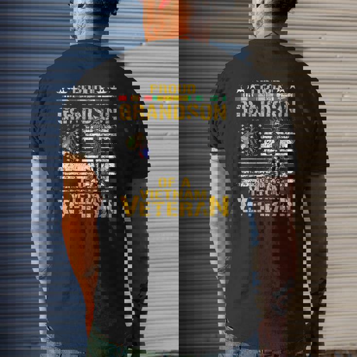 Proud Grandson Of A Vietnam Veteran Vietnam War Vet Mens Back Print T-shirt Gifts for Him