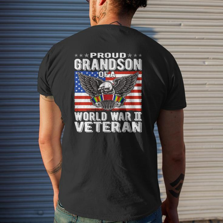 Proud Grandson Of A World War 2 Veteran Patriotic Ww2 Mens Back Print T-shirt Gifts for Him
