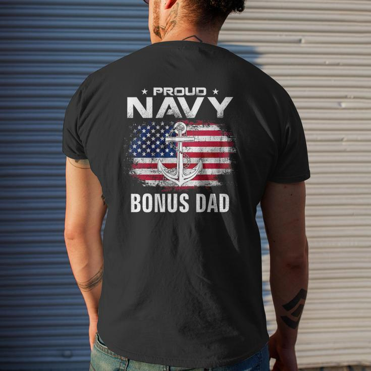 Proud Navy Bonus Dad With American Flag For Veteran Mens Back Print T-shirt Gifts for Him