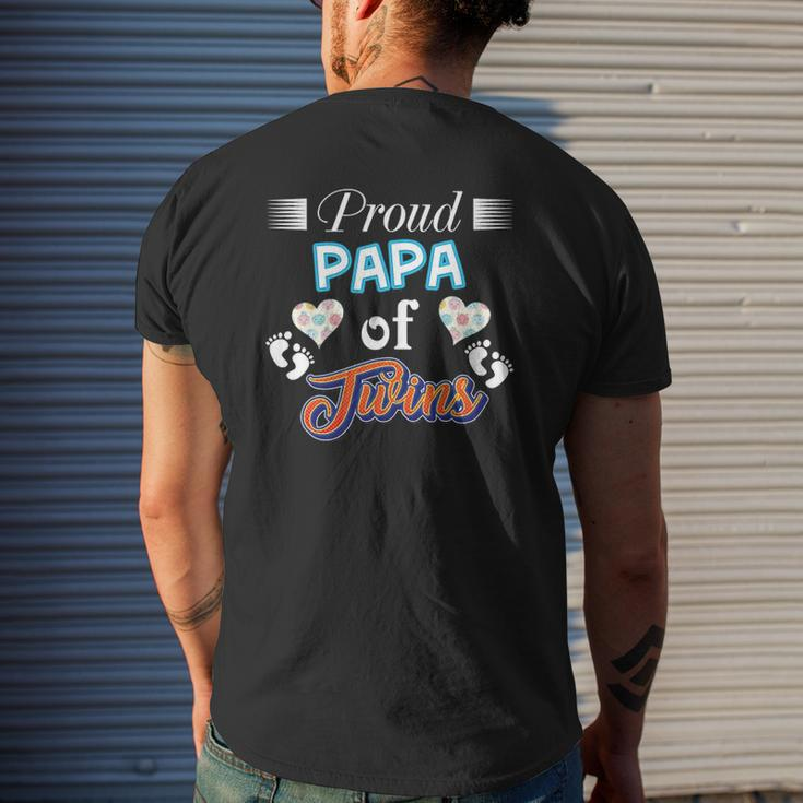 Proud Papa Of Twins Father Day Heart Footprint Dad Daddy Mens Back Print T-shirt Gifts for Him