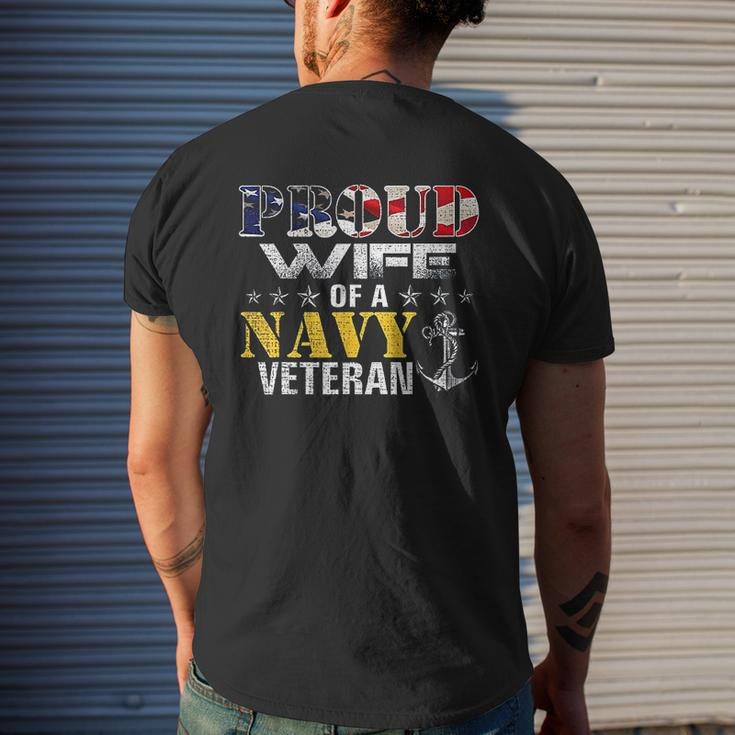 Proud Wife Of A Navy Veteran American Flag Military Mens Back Print T-shirt Gifts for Him