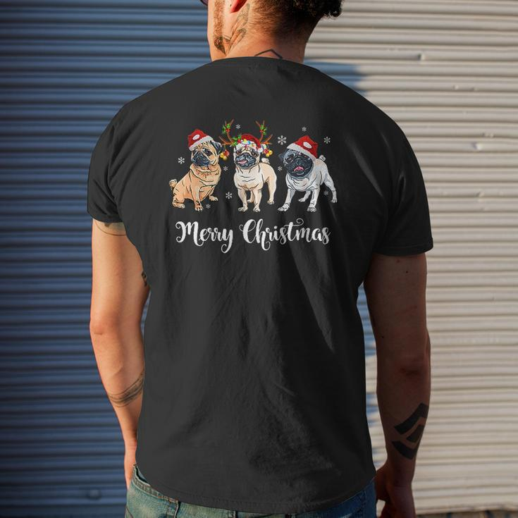 Pug Christmas Lights Mens Back Print T-shirt Gifts for Him