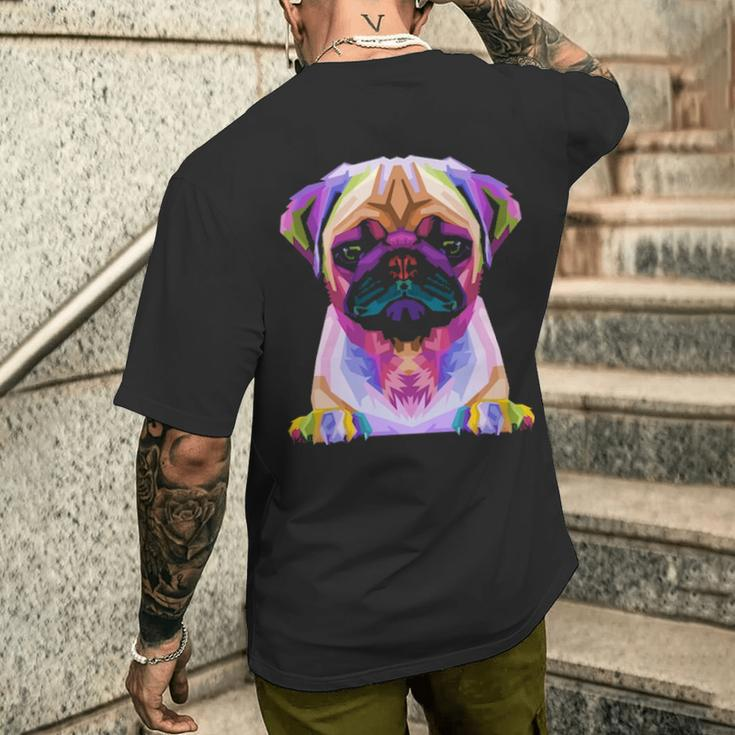 Pug Pop Art Colorful Portrait Carlino For Dog Lovers Men's T-shirt Back Print Gifts for Him