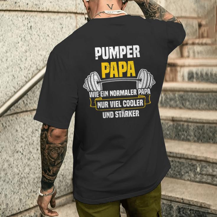 Pumper Papa Kraftsport Gym Lustiges Bodybuilding Mit-Ausschnitt T-Shirt mit Rückendruck Geschenke für Ihn