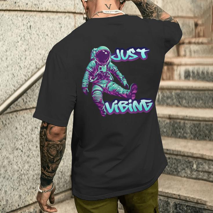 Purple And Teal Astronaut Just Vibing Graphic For Men Men's T-shirt Back Print Funny Gifts