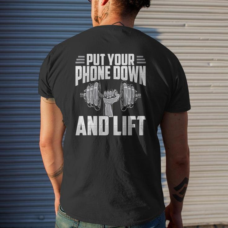 Put Your Phone Down And Lift Gym Etiquette Fitness Rules Fun Mens Back Print T-shirt Gifts for Him