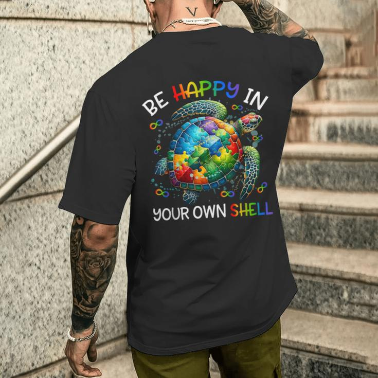 Puzzle Turtle Be Happy In Your Own Shell Autism Awareness Men's T-shirt Back Print Gifts for Him