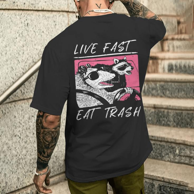 Raccoon And Possum Live Fast Eat Trash Enjoy Life Adventure Men's T-shirt Back Print Gifts for Him