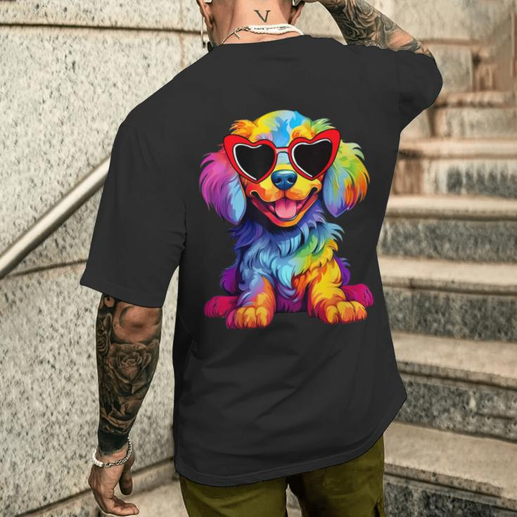 Rainbow Cute Dog Wearing Glasses Heart Puppy Love Dog Men's T-shirt Back Print Gifts for Him