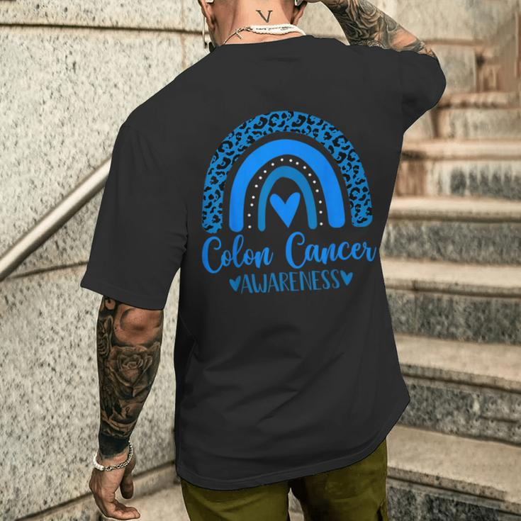 Rainbow March We Wear Blue Colorectal Cancer Awareness Colon Men's T-shirt Back Print Gifts for Him