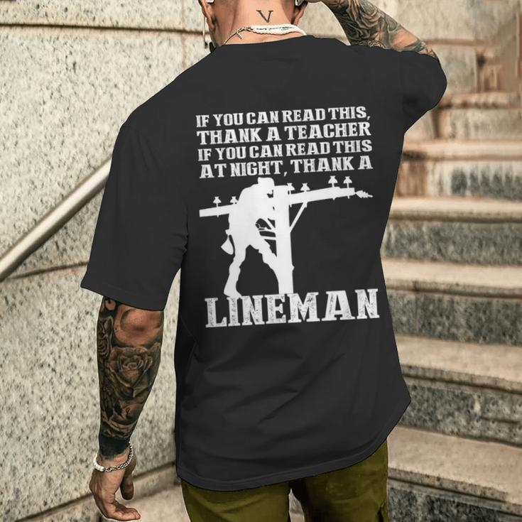 If You Can Read This At Night Thank A Lineman Men's T-shirt Back Print Gifts for Him