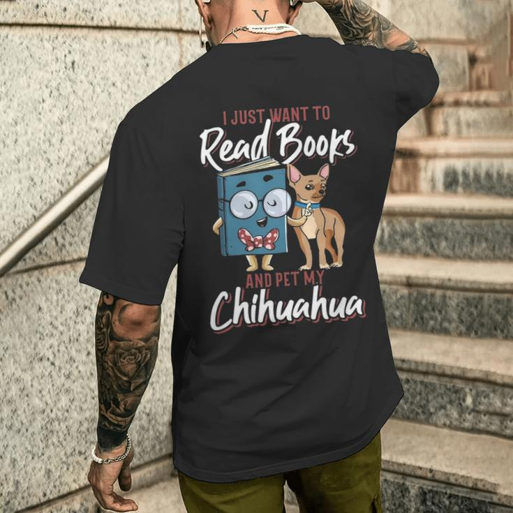 Reading Dog Mom Book Pet Dad Chihuahua Men's T-shirt Back Print Gifts for Him