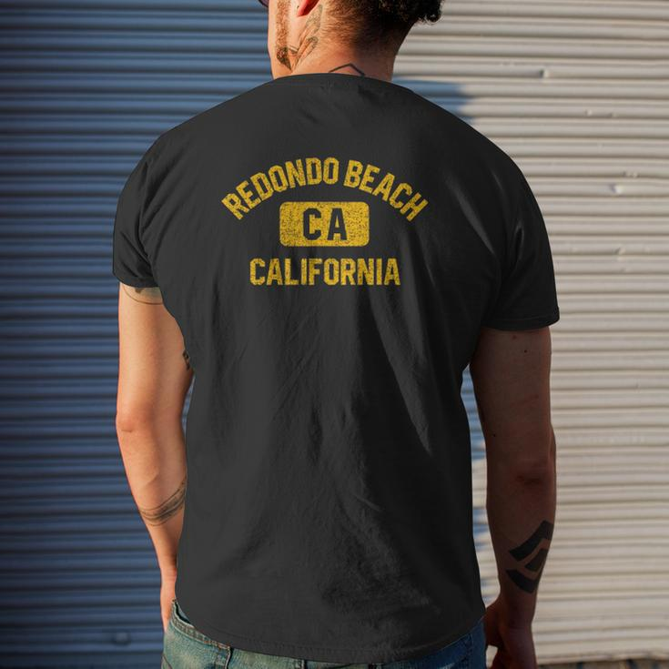 Redondo Beach Ca California Gym Style Distressed Amber Print Mens Back Print T-shirt Gifts for Him