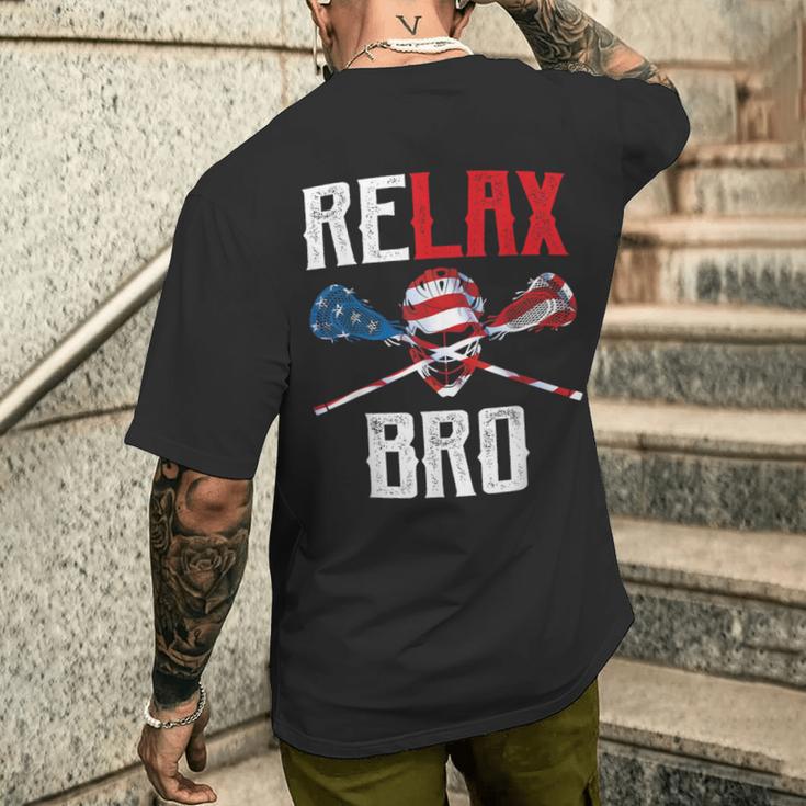 Relax Bro Lacrosse American Flag Lax Lacrosse Player Men's T-shirt Back Print Funny Gifts