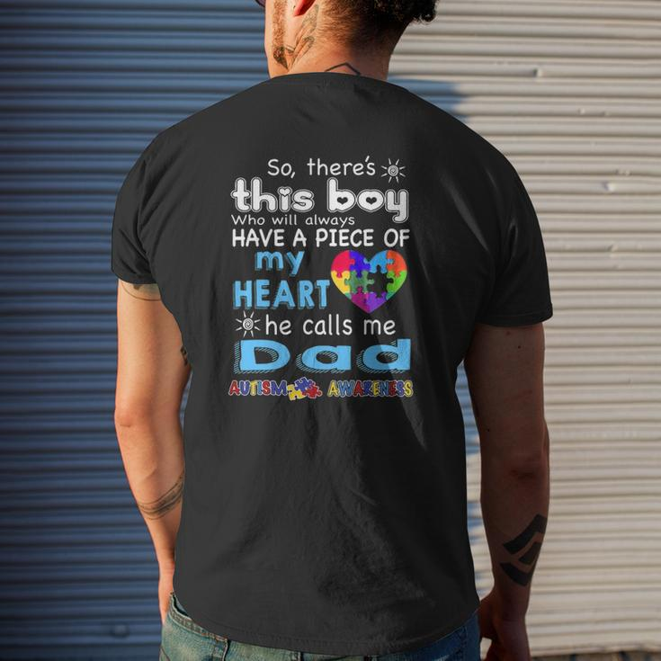 There's This Boy He Call Me Dad Autism Awareness Mens Back Print T-shirt Gifts for Him