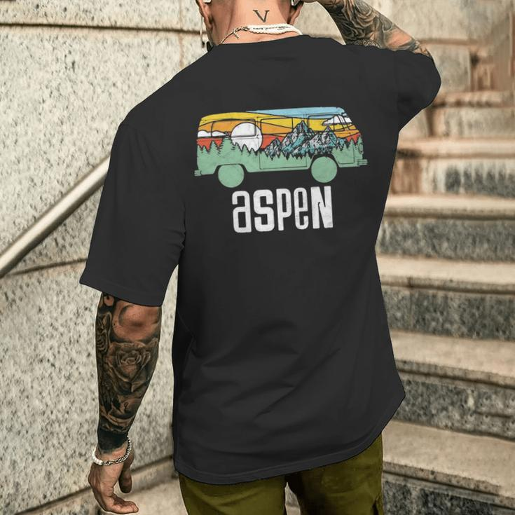 Retro Aspen Colorado Outdoor Hippie Van Graphic Men's T-shirt Back Print Gifts for Him