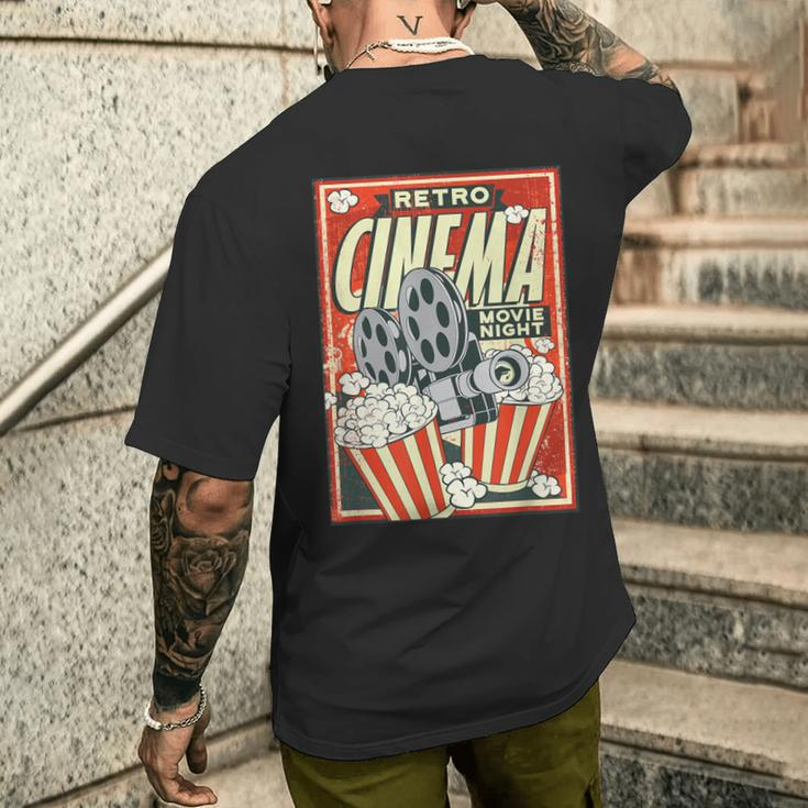 Retro Cinema Poster Popcorn Camera Film T-Shirt mit Rückendruck Geschenke für Ihn