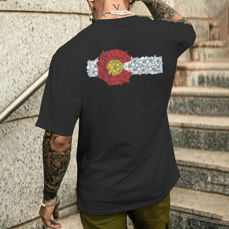 Retro Colorado Flag Columbine Flower Artistic Nature Men's T-shirt Back Print Gifts for Him