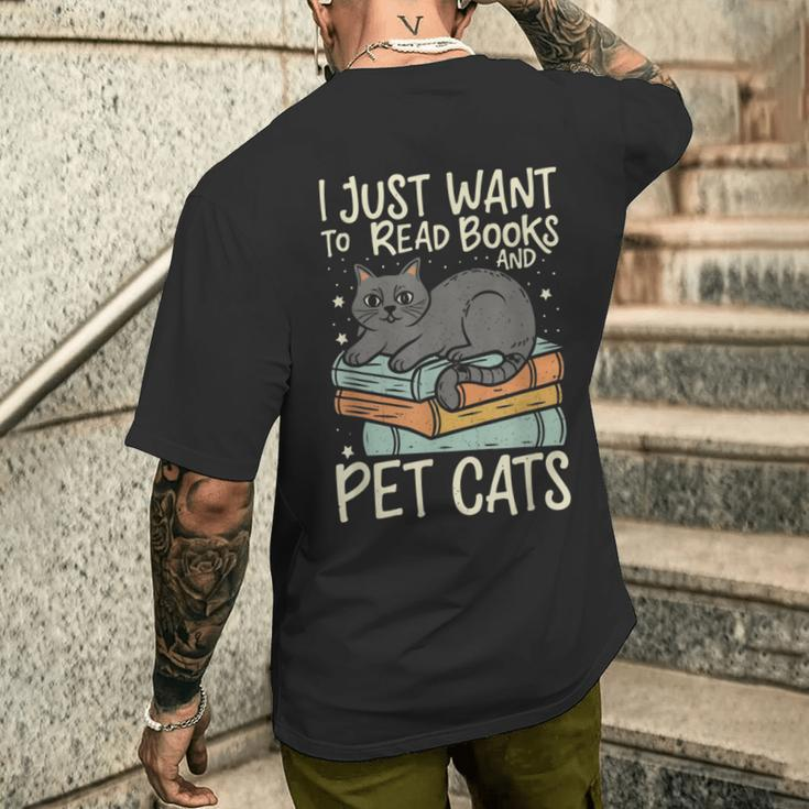 Retro I Just Want To Read Books And Pet Cats Cat Men's T-shirt Back Print Gifts for Him