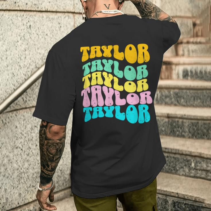 Retro Taylor First Name Girls Name Personalized Groovy Men's T-shirt Back Print Gifts for Him
