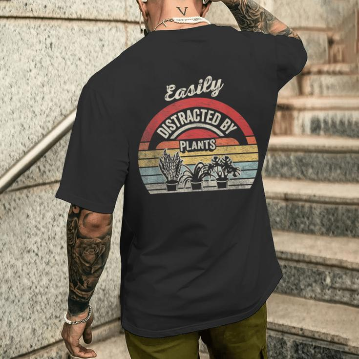 Retro Vintage Easily Distracted By Plants Gardening Men's T-shirt Back Print Gifts for Him