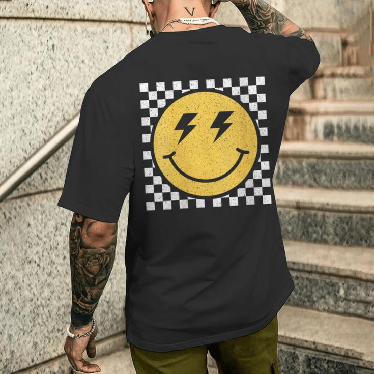 Retro Yellow Happy Face Checkered Pattern Smile Face Trendy Men's T-shirt Back Print Gifts for Him