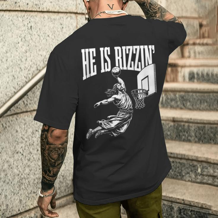 He Is Rizzin Jesus Basketball Meme Men's T-shirt Back Print Gifts for Him