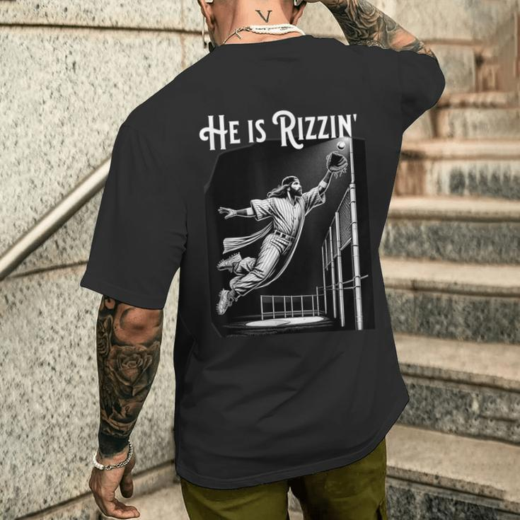 He Is Rizzin Jesus Playing Baseball Sports Rizz Men's T-shirt Back Print Gifts for Him