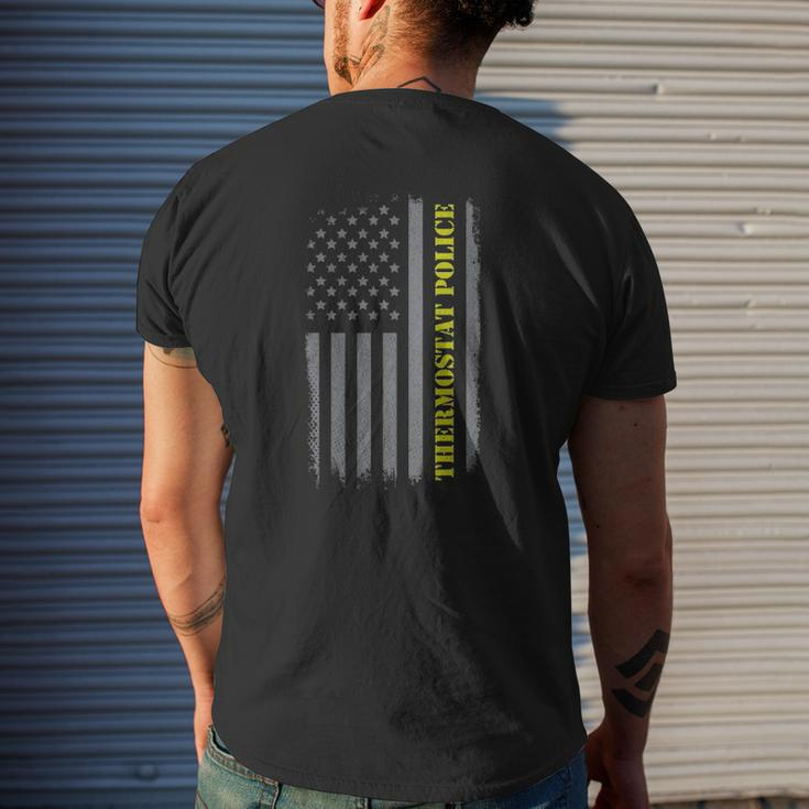 Thermostat Police Us Flag Distressed Dad Joke Mens Back Print T-shirt Gifts for Him