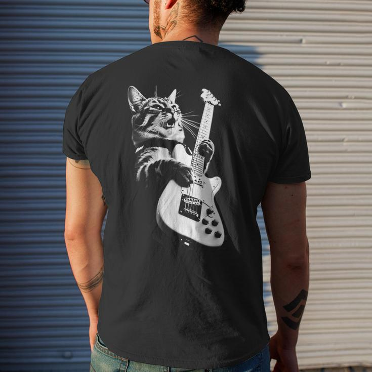 Rock Cat Playing Guitar Guitar Cat Men's T-shirt Back Print Gifts for Him