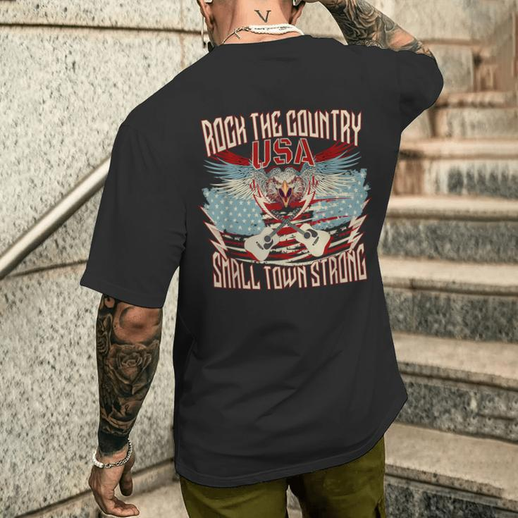 Rock The Country Music Small Town Strong America Flag Eagle Men's T-shirt Back Print Gifts for Him