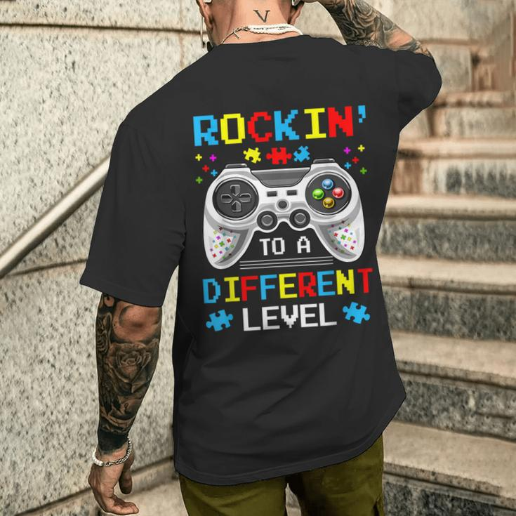 Rockin To Different Level Game Autism Awareness Gaming Gamer Men's T-shirt Back Print Gifts for Him