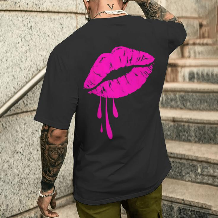 Rosa Lippen Kuss 80er Jahre Lippenstift Make-Up Liebhaber Kurzärmliges Herren-T-Kurzärmliges Herren-T-Shirt Geschenke für Ihn