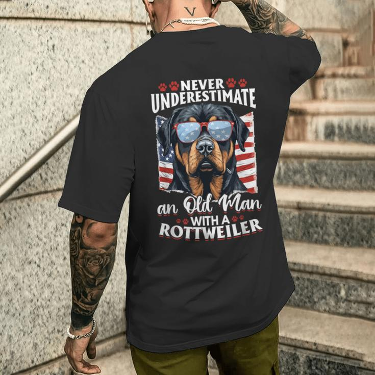 Rottweiler Rottie Dog Pet Never Underestimate An Old Man Men's T-shirt Back Print Gifts for Him