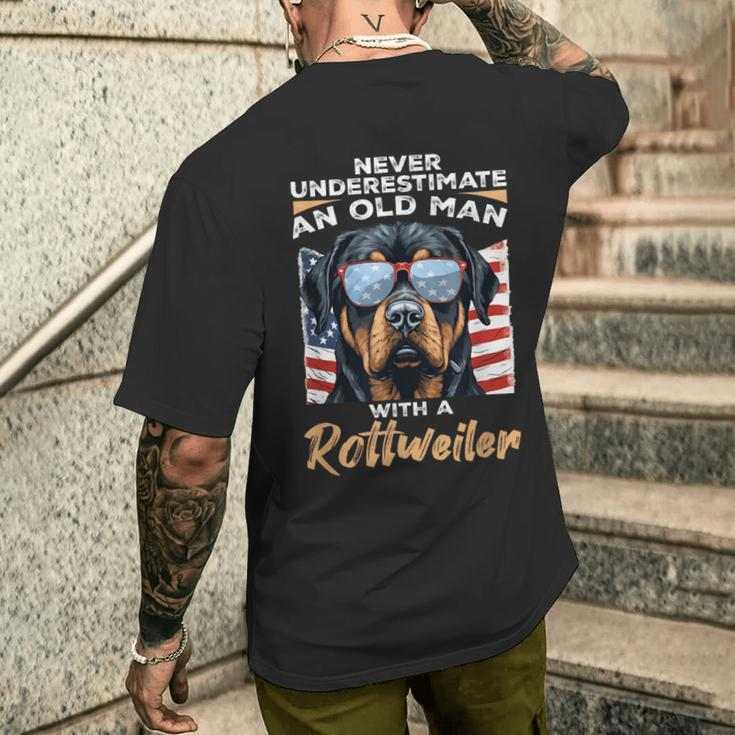 Rottweiler Rottie Dog Pet Never Underestimate An Old Man Men's T-shirt Back Print Gifts for Him