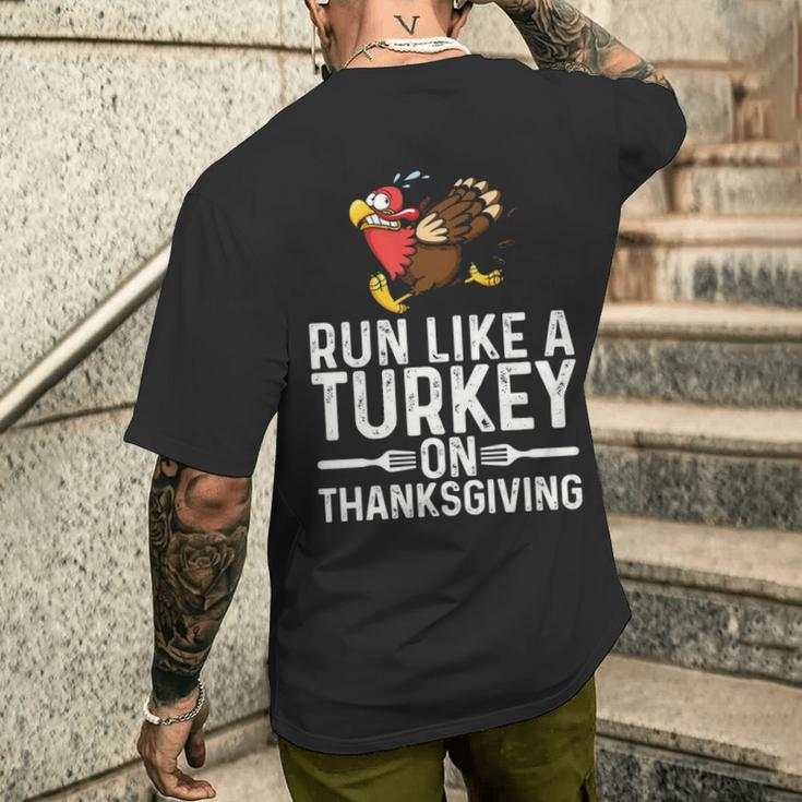 Run Like A Turkey Thanksgiving Runner Running Men's T-shirt Back Print Gifts for Him