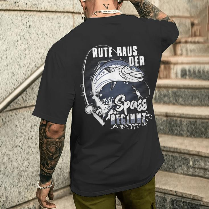 Rute Raus Der Spass Begins Fishing Rod Friends S T-Shirt mit Rückendruck Geschenke für Ihn